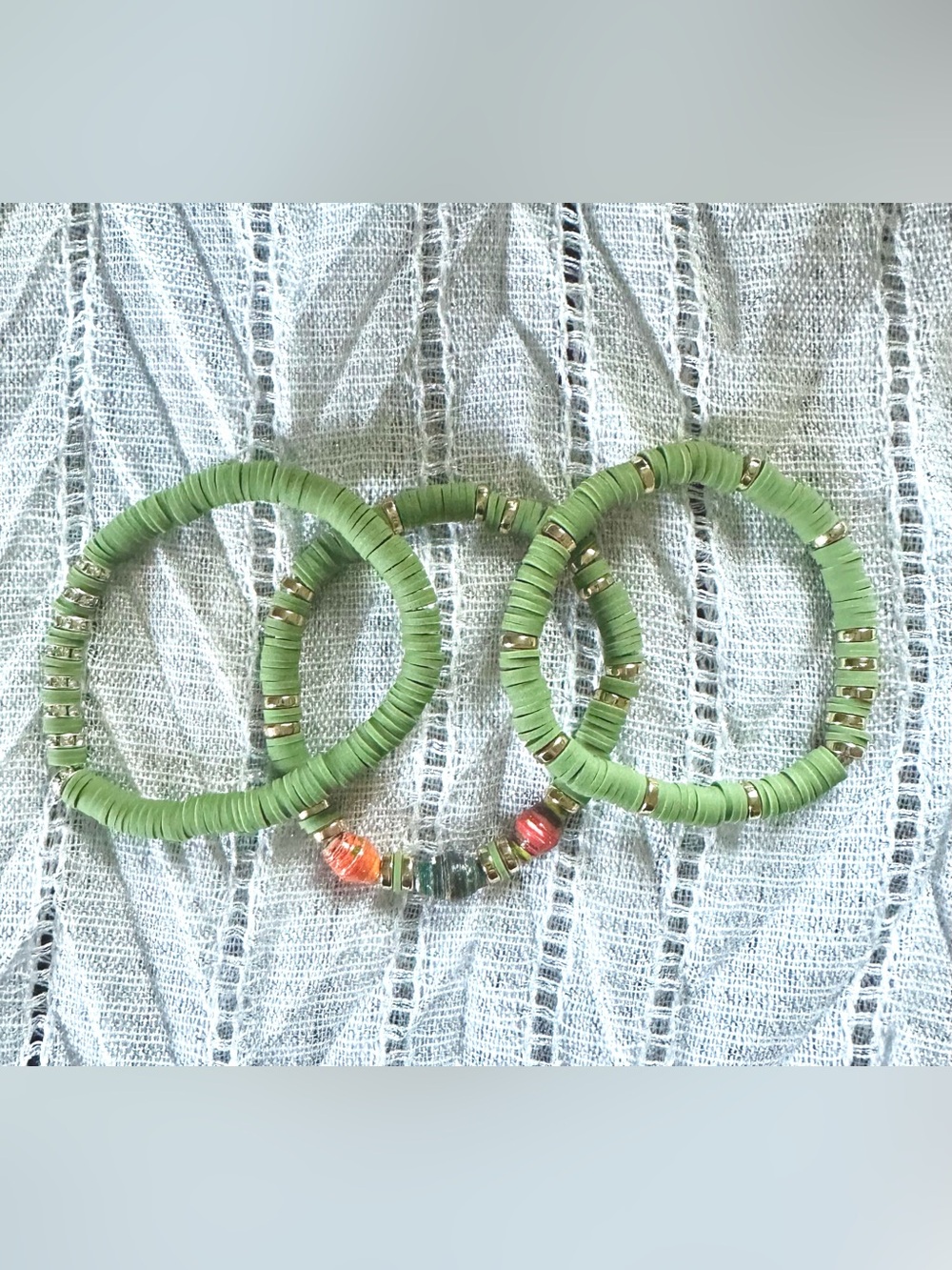 Sage Green and Multi-Color Beaded Stretch Bracelet Set. Gold & Silver Accents